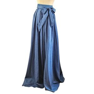 NEW Gracia Chambray Puff Maxi Skirt Sz L High Waist Belted Tulle NWT